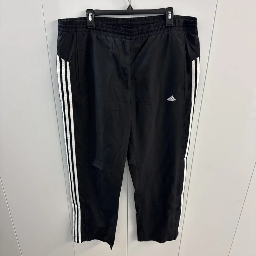 Men’s L Adidas 2006 Track Pants Drawstring Black‎ White 3 Stripe (D22)